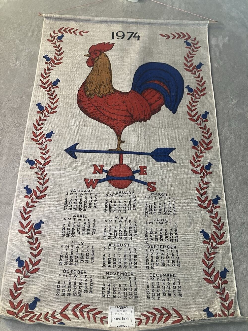 Linen Tea Towel Calendar 1974